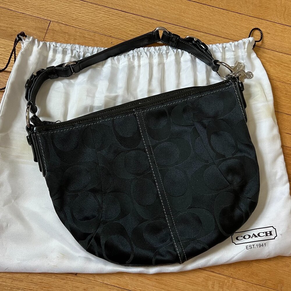 Vintage Coach Black Signature Hobo Shoulder Bag - With Dust Bag
